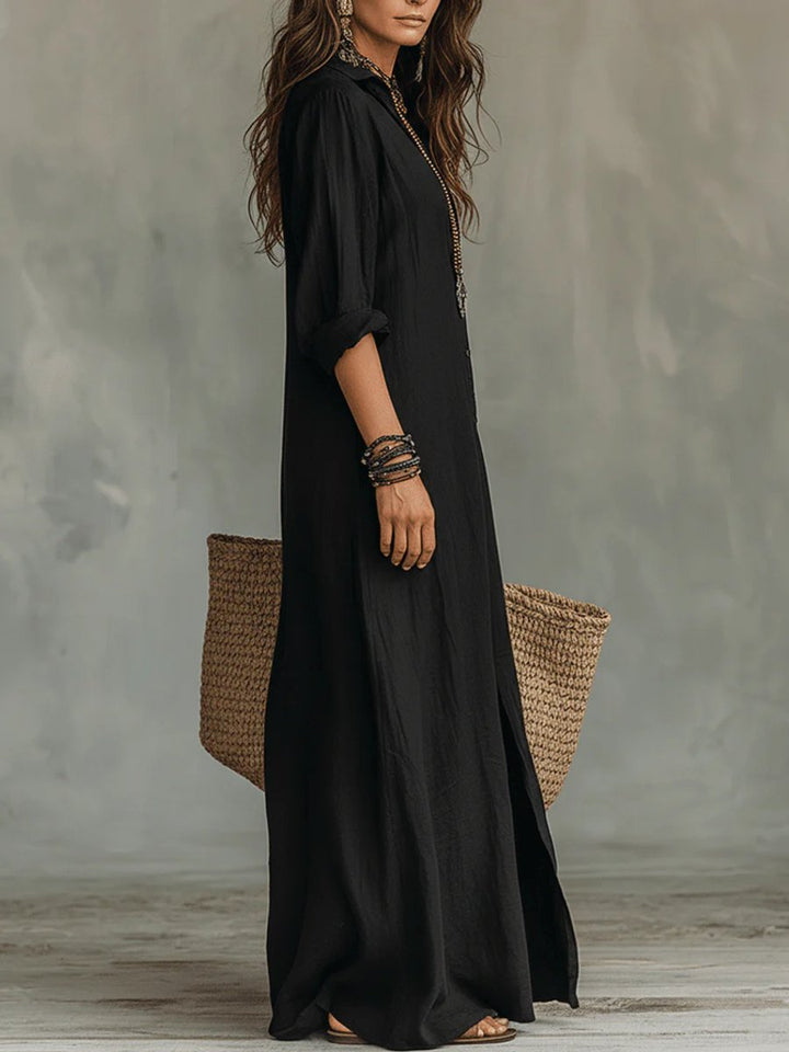 Women's Relaxed-Fit Button-Down Long Sleeve Dress Boho Maxi