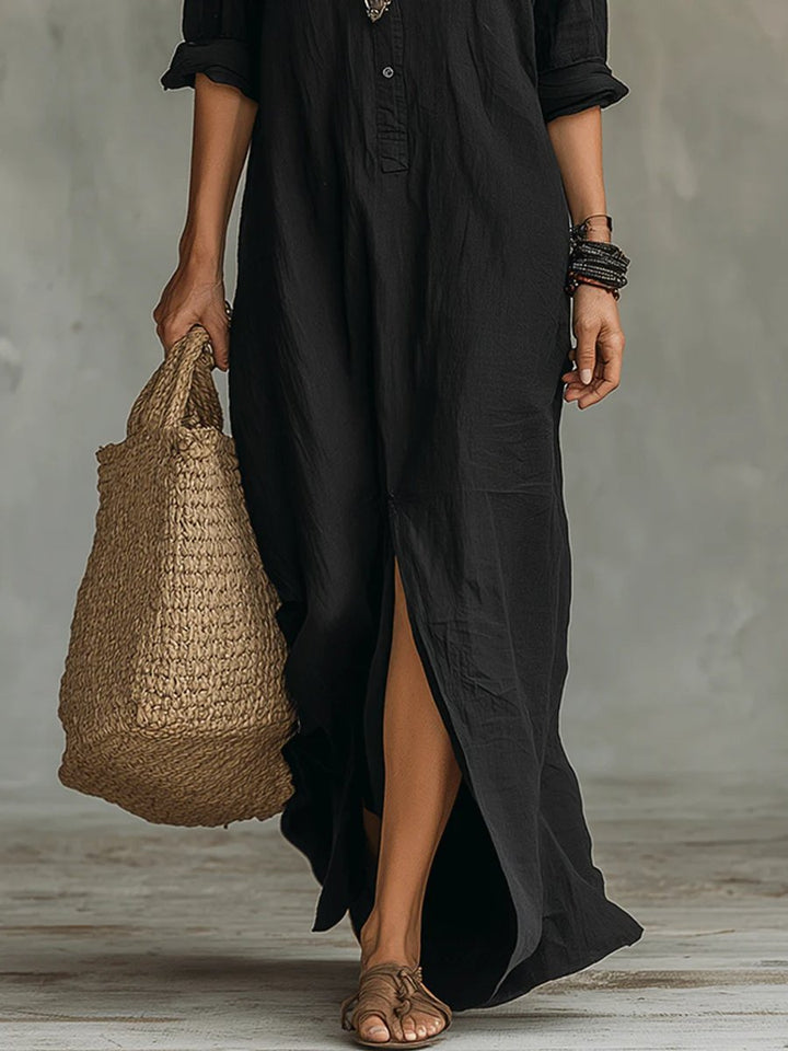 Women's Relaxed-Fit Button-Down Long Sleeve Dress Boho Maxi