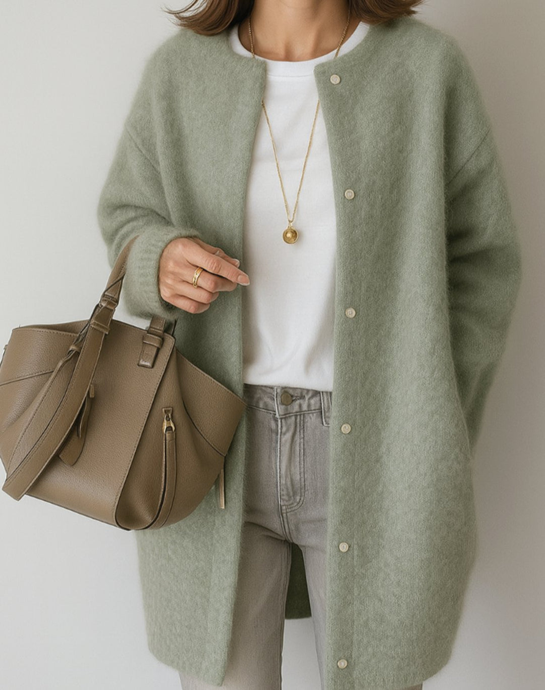 Women's Relaxed-Fit Button-Front Crew Neck Cardigan Sweater - Green