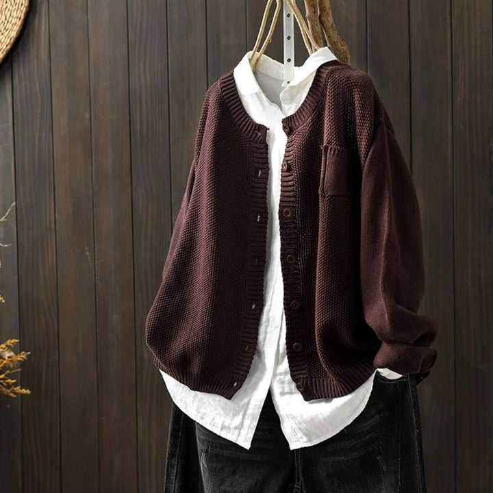 Women's Relaxed-Fit Button-Front Knit Cardigan Sweater - Brown