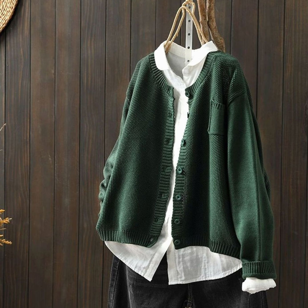 Women's Relaxed-Fit Button-Front Knit Cardigan Sweater - Dark Green