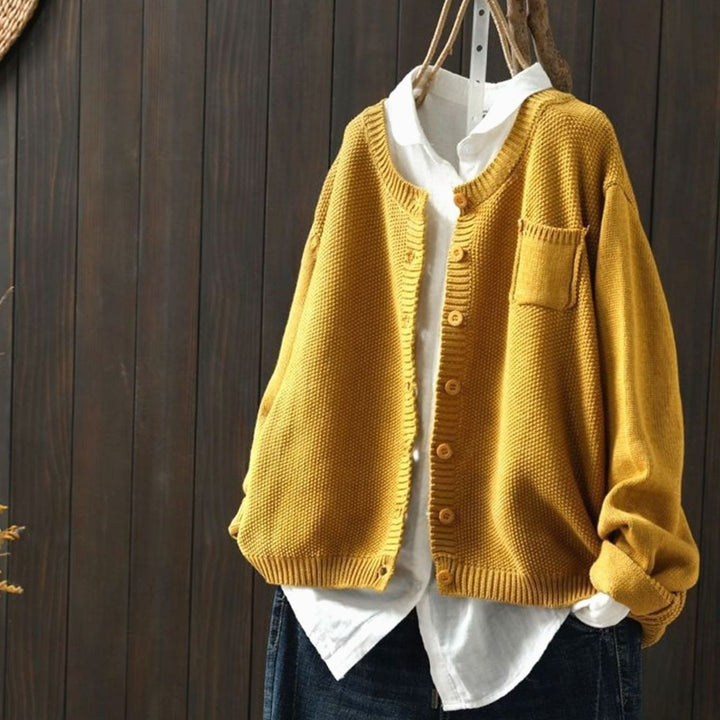 Women's Relaxed-Fit Button-Front Knit Cardigan Sweater - Yellow