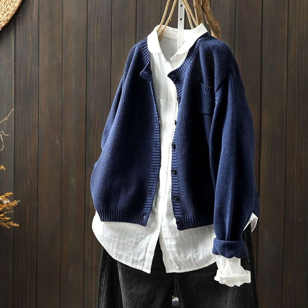 Women's Relaxed-Fit Button-Front Knit Cardigan Sweater - Navy Blue
