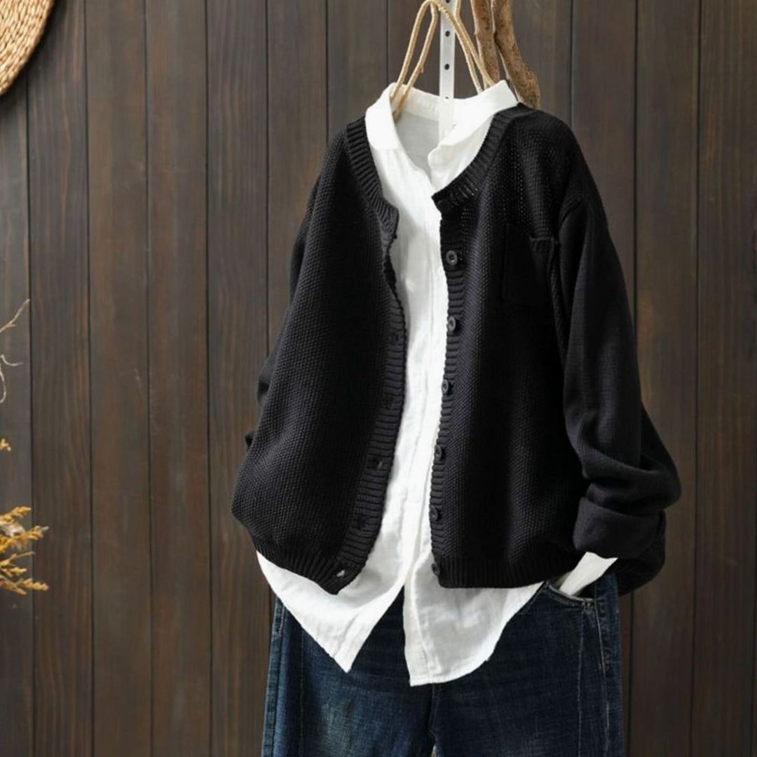 Women's Relaxed-Fit Button-Front Knit Cardigan Sweater - Black