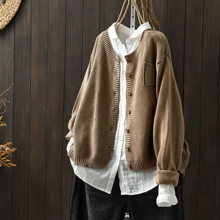 Women's Relaxed-Fit Button-Front Knit Cardigan Sweater - Khaki