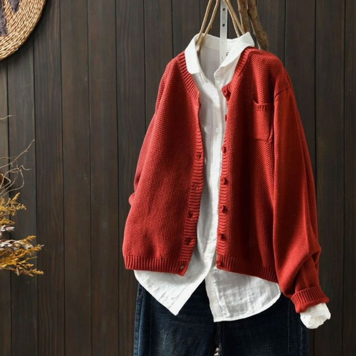 Women's Relaxed-Fit Button-Front Knit Cardigan Sweater - Red