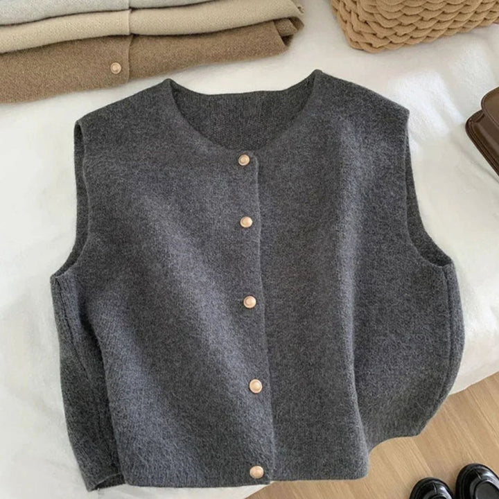 Women's Relaxed-Fit Button-Front Knit Sleeveless Casual Vest - Gray
