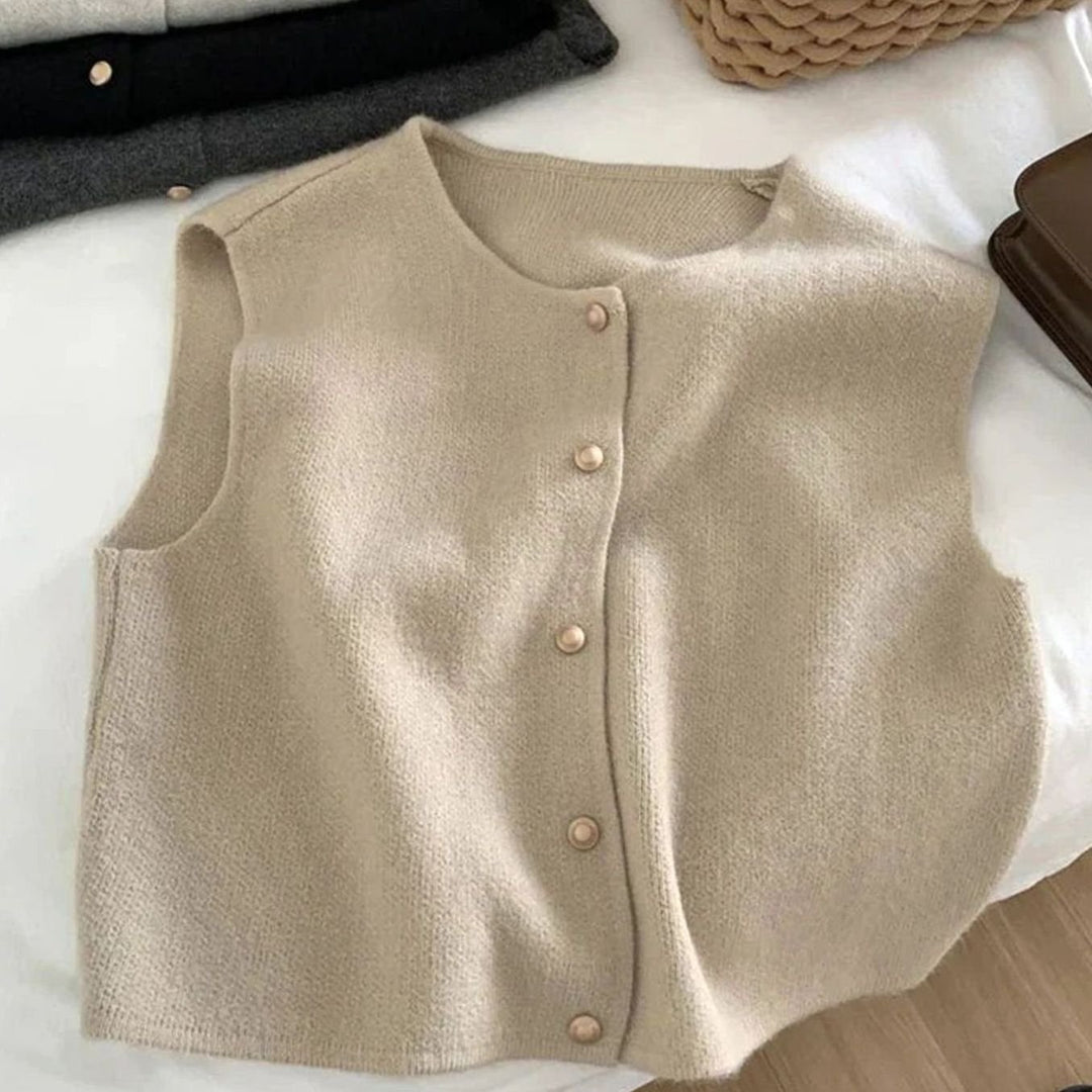 Women's Relaxed-Fit Button-Front Knit Sleeveless Casual Vest - Apricot