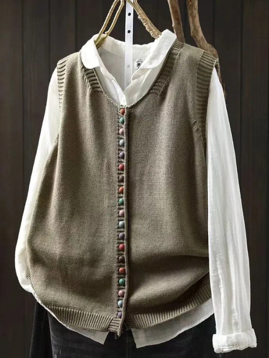 Women's Relaxed-Fit Button-Front Knit Sweater Vest - Cucumber