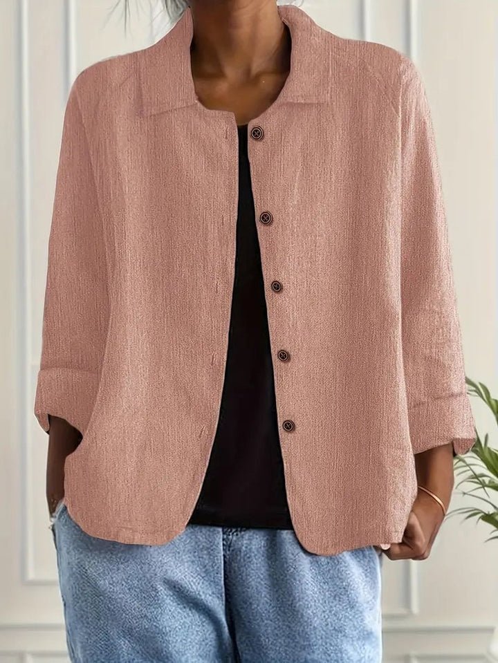 Women's Relaxed-Fit Button-Front Lightweight Linen-Look Shirt - Pink