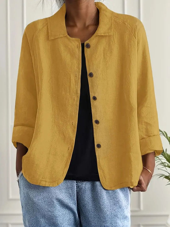 Women's Relaxed-Fit Button-Front Lightweight Linen-Look Shirt - Yellow