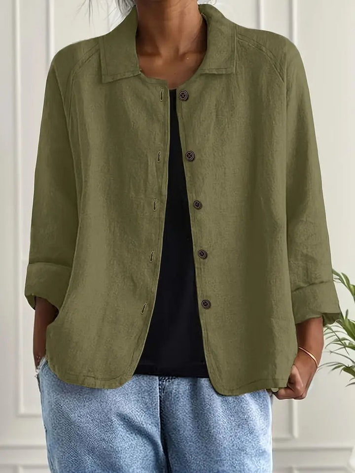 Women's Relaxed-Fit Button-Front Lightweight Linen-Look Shirt - Olive Green