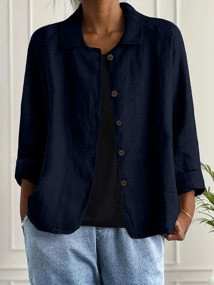 Women's Relaxed-Fit Button-Front Lightweight Linen-Look Shirt - Dark Blue