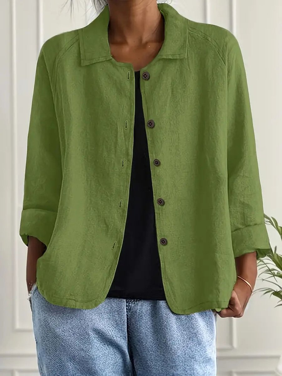 Women's Relaxed-Fit Button-Front Lightweight Linen-Look Shirt - Green