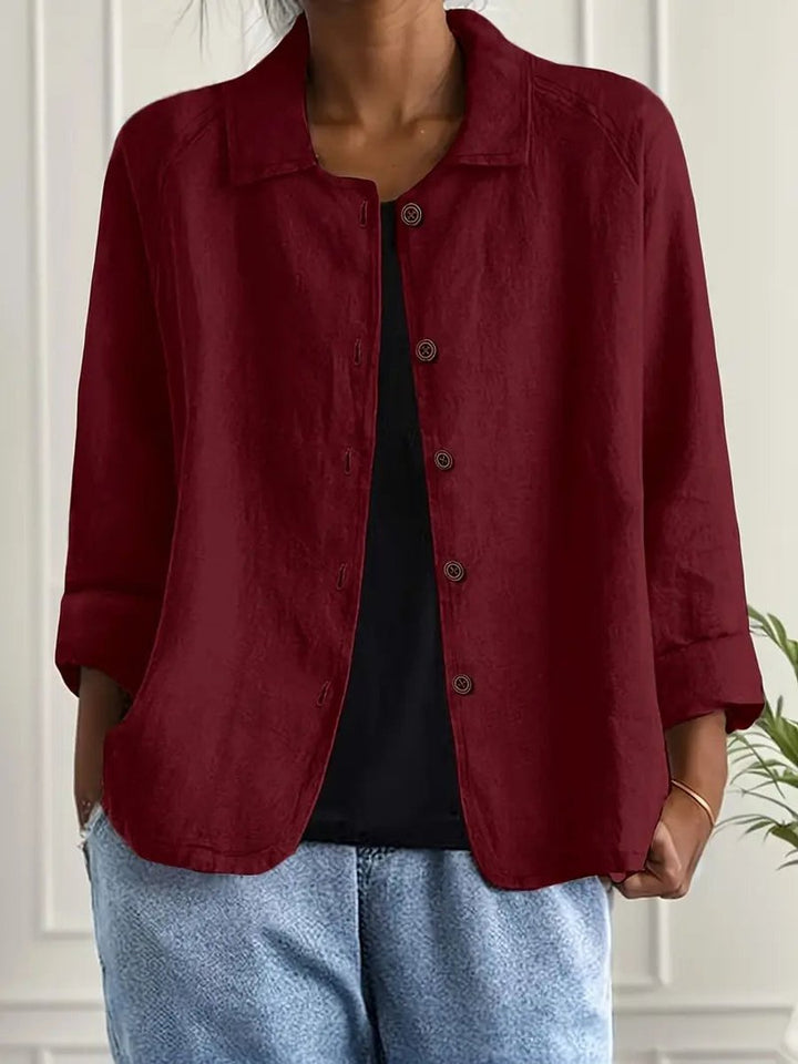 Women's Relaxed-Fit Button-Front Lightweight Linen-Look Shirt - Red
