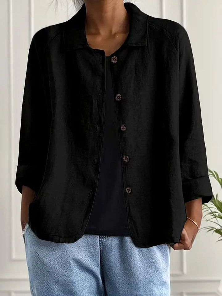 Women's Relaxed-Fit Button-Front Lightweight Linen-Look Shirt - Black