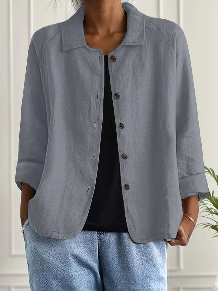 Women's Relaxed-Fit Button-Front Lightweight Linen-Look Shirt - Gray