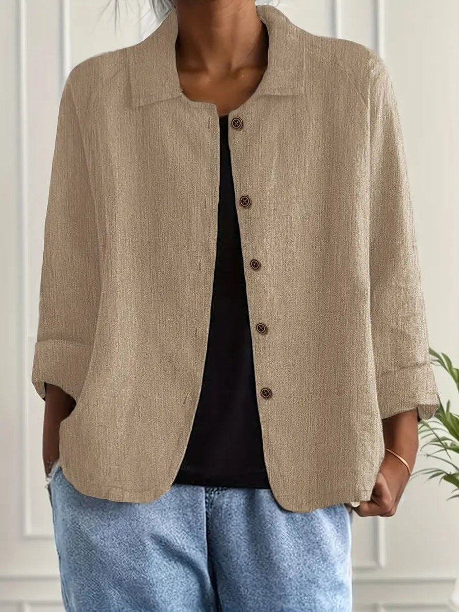 Women's Relaxed-Fit Button-Front Lightweight Linen-Look Shirt - Beige
