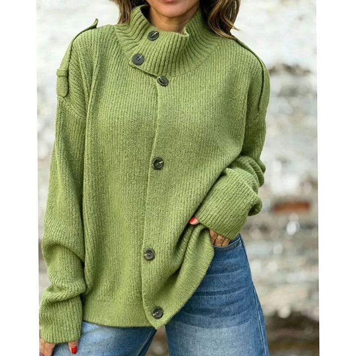 Women's Relaxed-Fit Button-Front Mock Neck Knit Cardigan - Green
