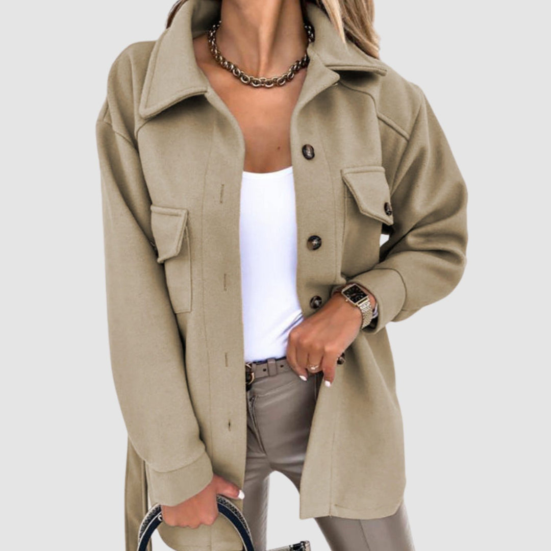 Women's Relaxed-Fit Button-Up Shacket Jacket Dual Pockets - Khaki