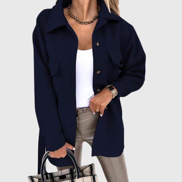 Women's Relaxed-Fit Button-Up Shacket Jacket Dual Pockets - Navy Blue