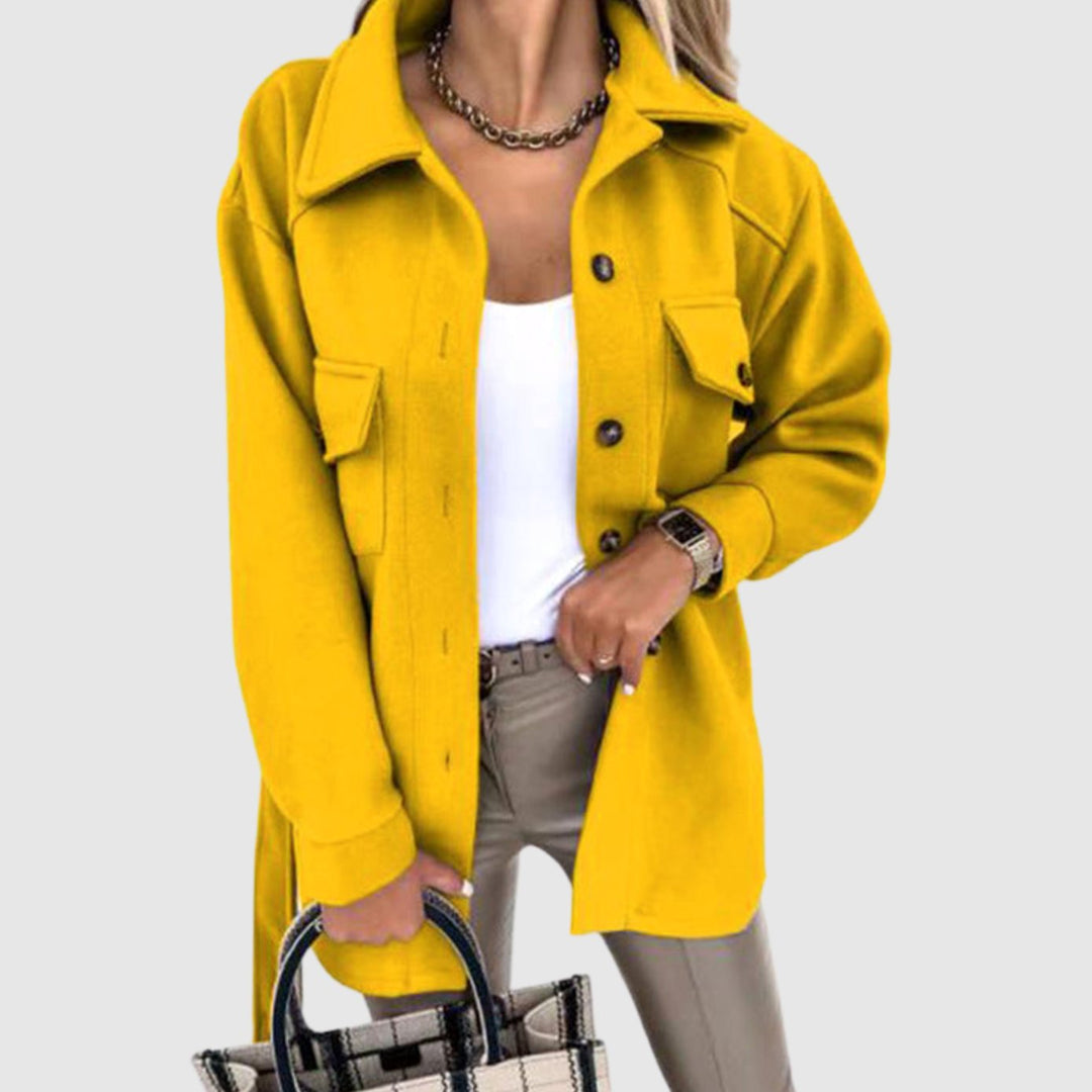 Women's Relaxed-Fit Button-Up Shacket Jacket Dual Pockets - Yellow