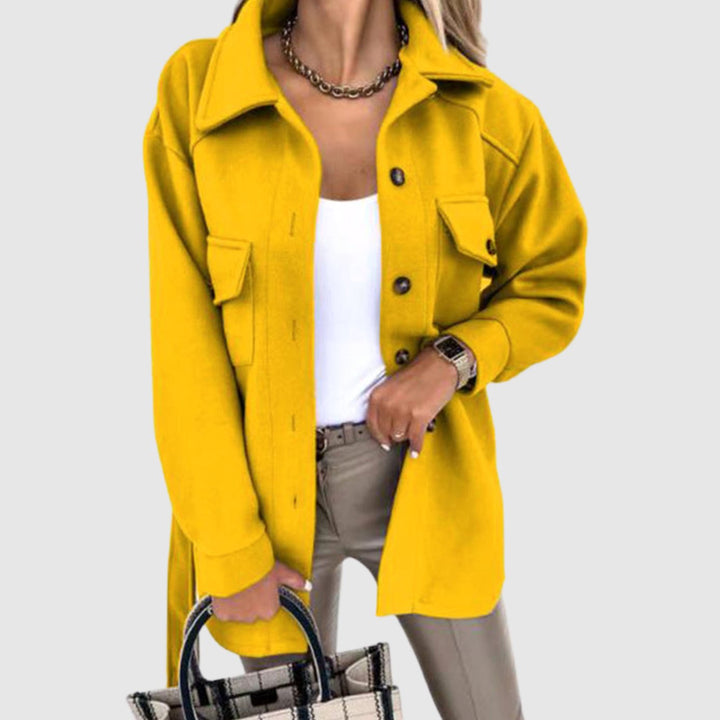 Women's Relaxed-Fit Button-Up Shacket Jacket Dual Pockets - Yellow