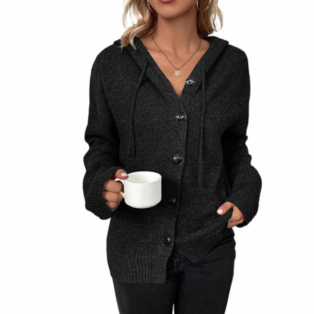Women's Relaxed-Fit Button-Up Winter Hooded Cardigan Sweater