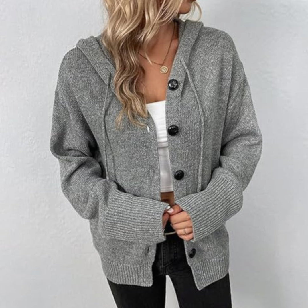 Women's Relaxed-Fit Button-Up Winter Hooded Cardigan Sweater