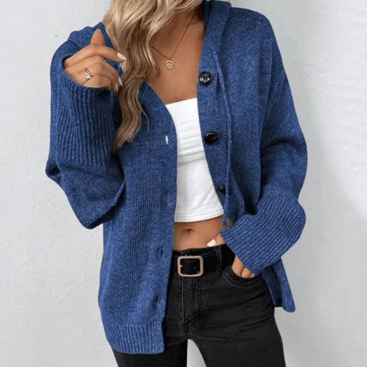 Women's Relaxed-Fit Button-Up Winter Hooded Cardigan Sweater - Blue