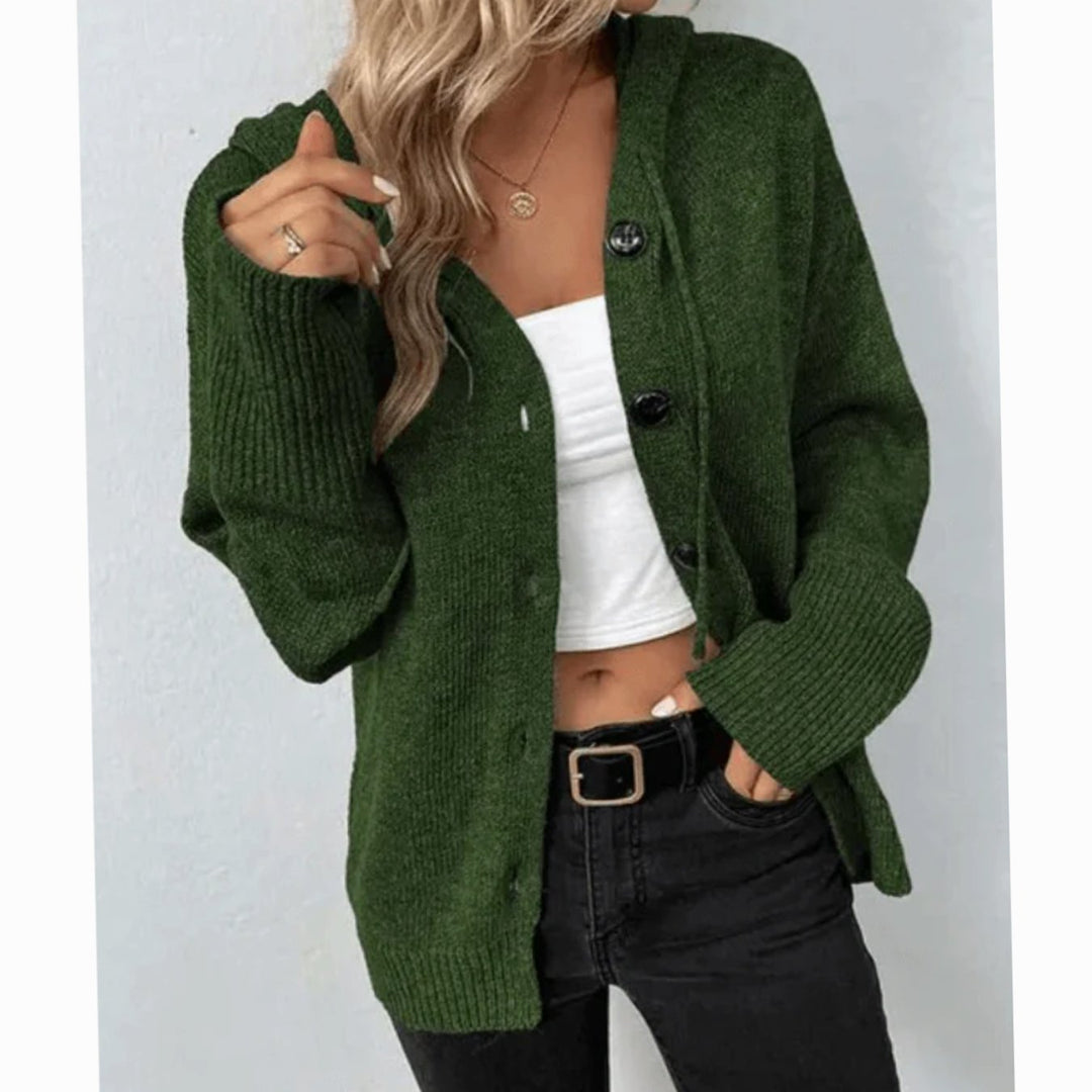 Women's Relaxed-Fit Button-Up Winter Hooded Cardigan Sweater - Green