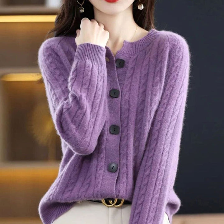 Women's Relaxed-Fit Cable-Knit Button-Up Winter Cardigan