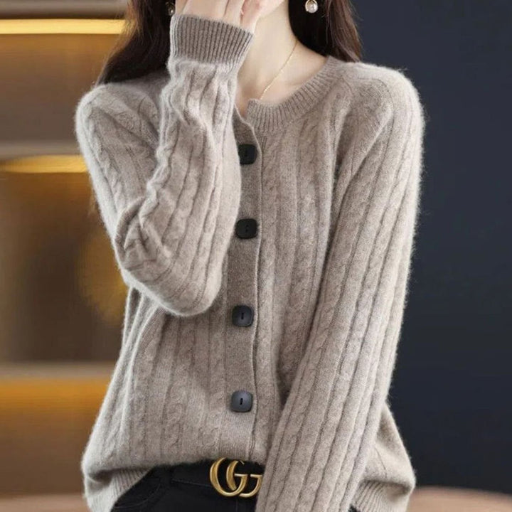 Women's Relaxed-Fit Cable-Knit Button-Up Winter Cardigan