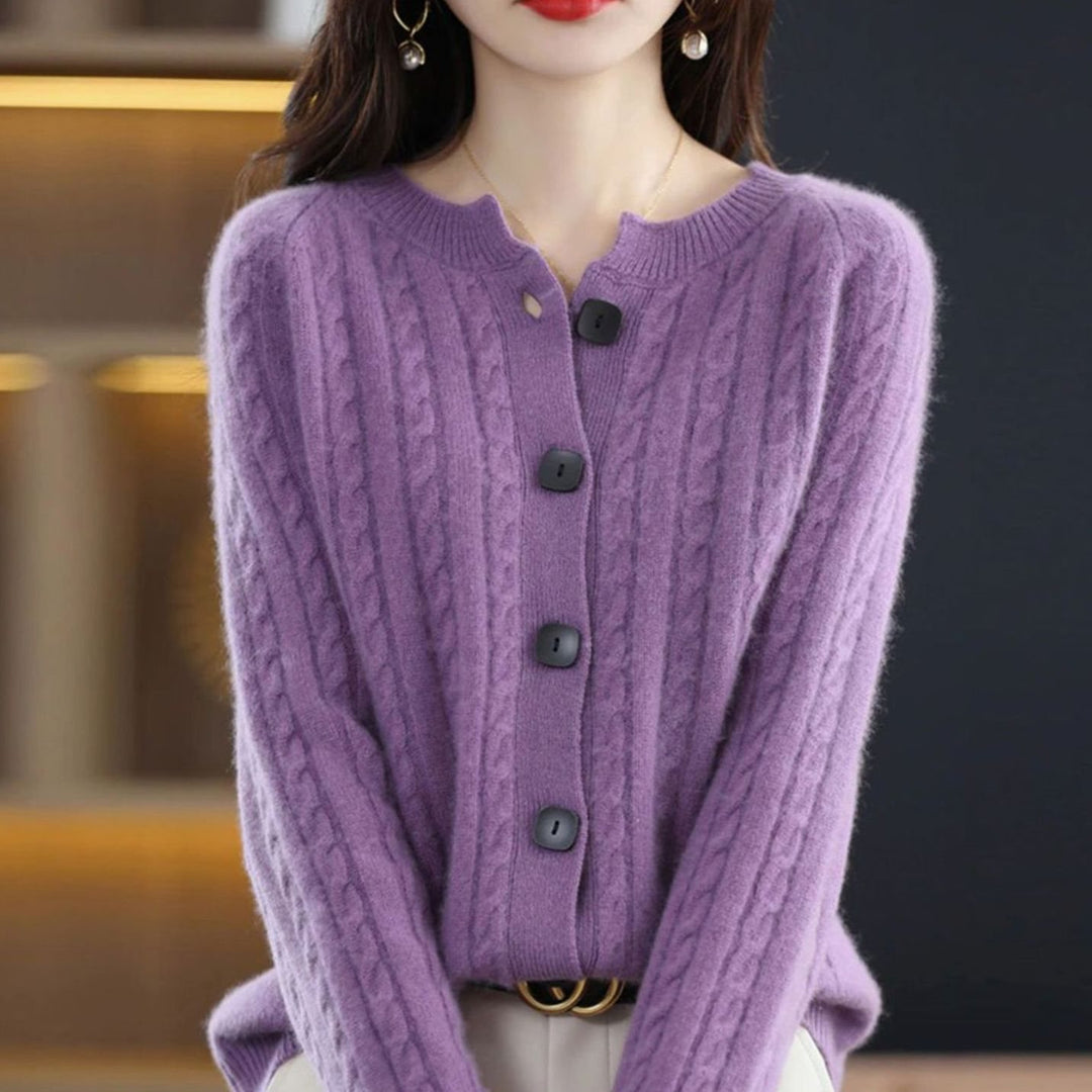 Women's Relaxed-Fit Cable-Knit Button-Up Winter Cardigan - Purple
