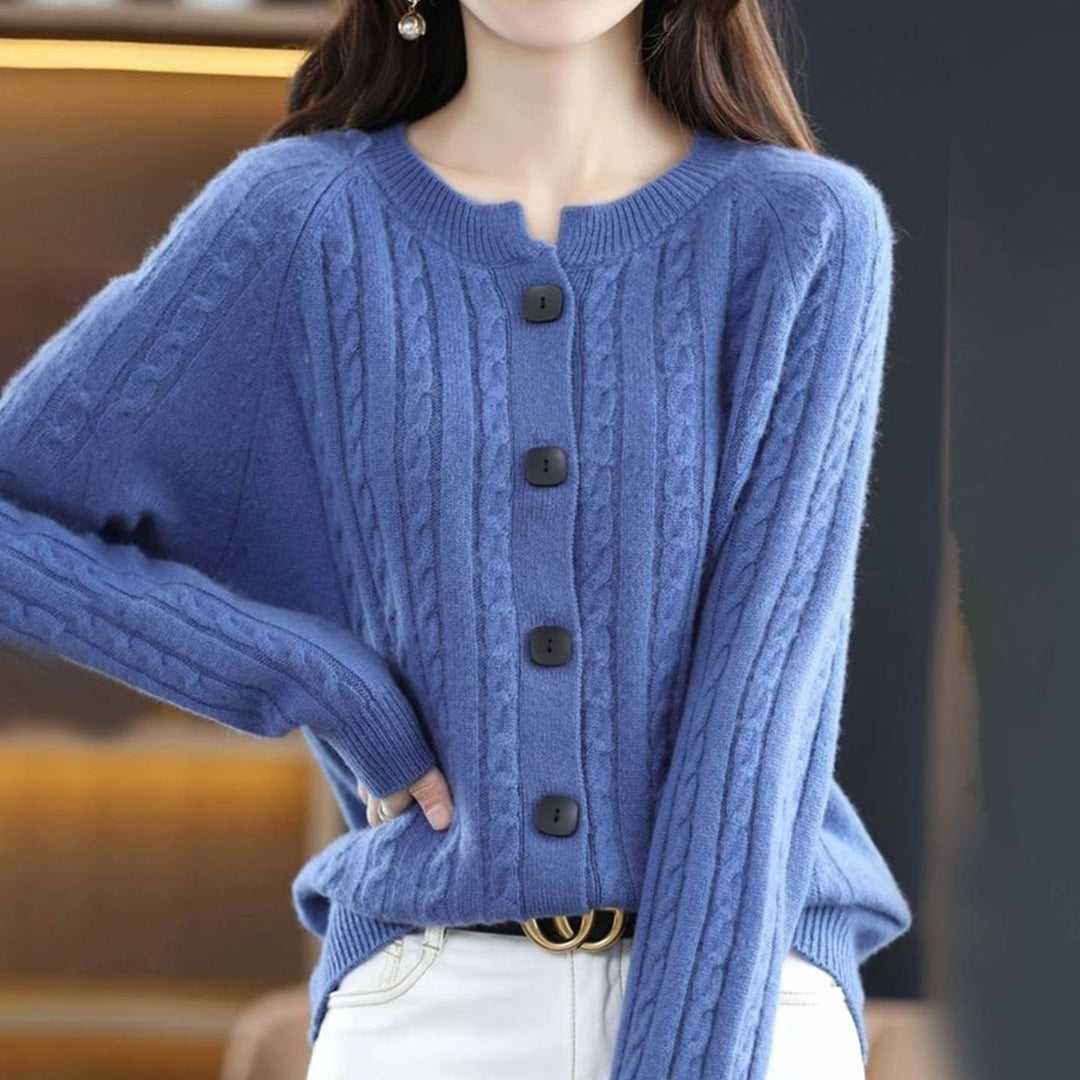Women's Relaxed-Fit Cable-Knit Button-Up Winter Cardigan - Blue