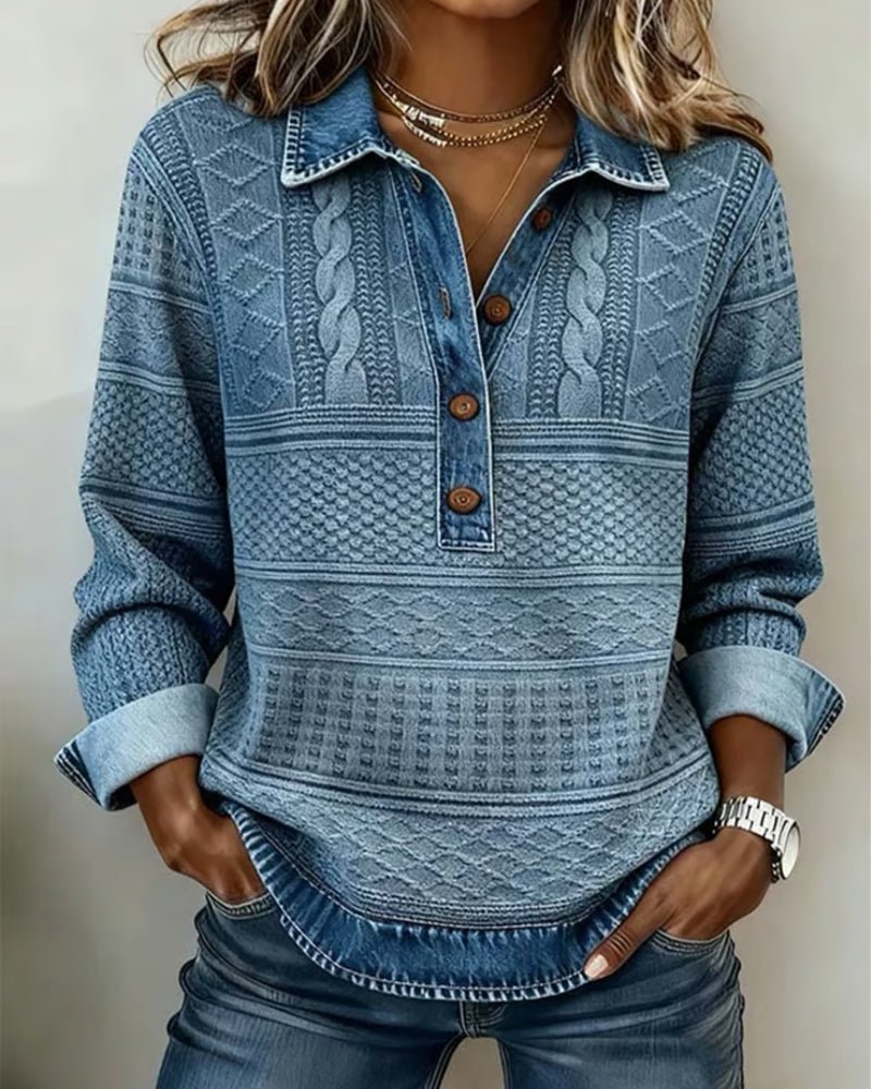 Women's Relaxed-Fit Cable-Knit Half-Button Collar Sweater - Blue