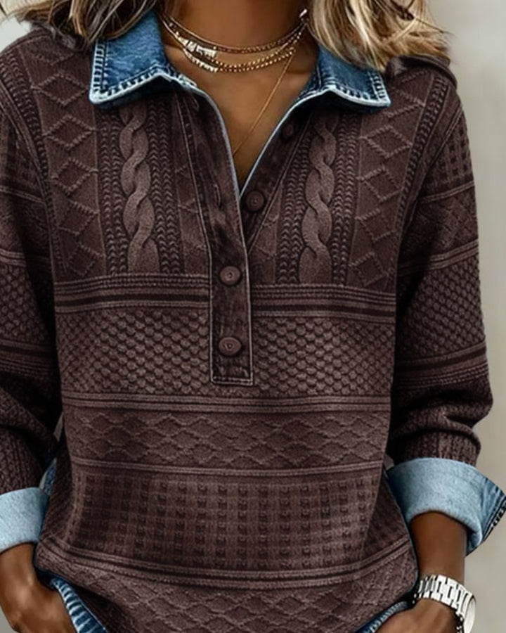 Women's Relaxed-Fit Cable-Knit Half-Button Collar Sweater