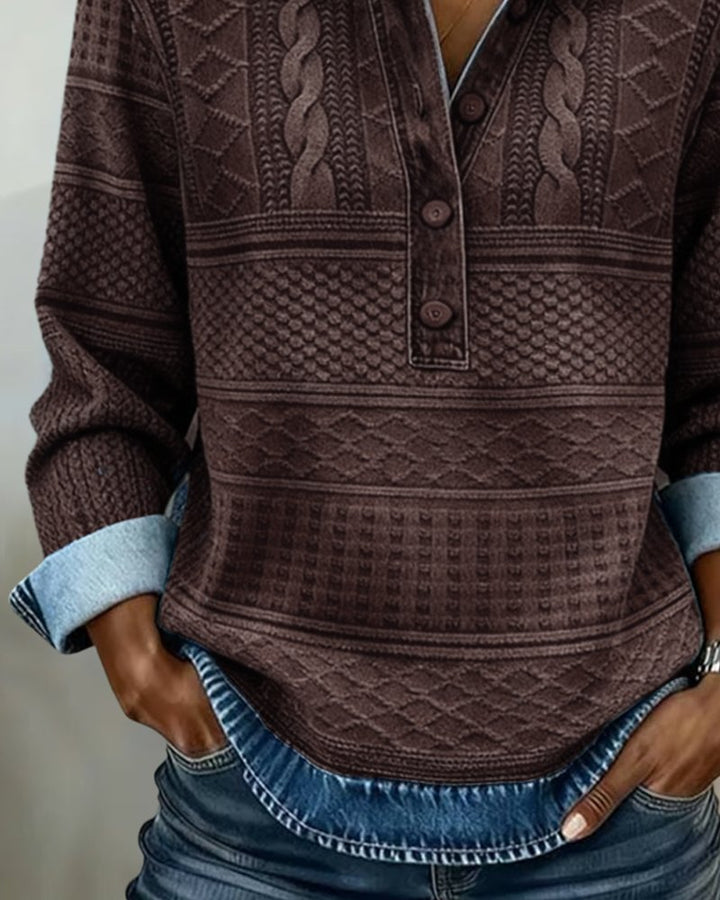 Women's Relaxed-Fit Cable-Knit Half-Button Collar Sweater