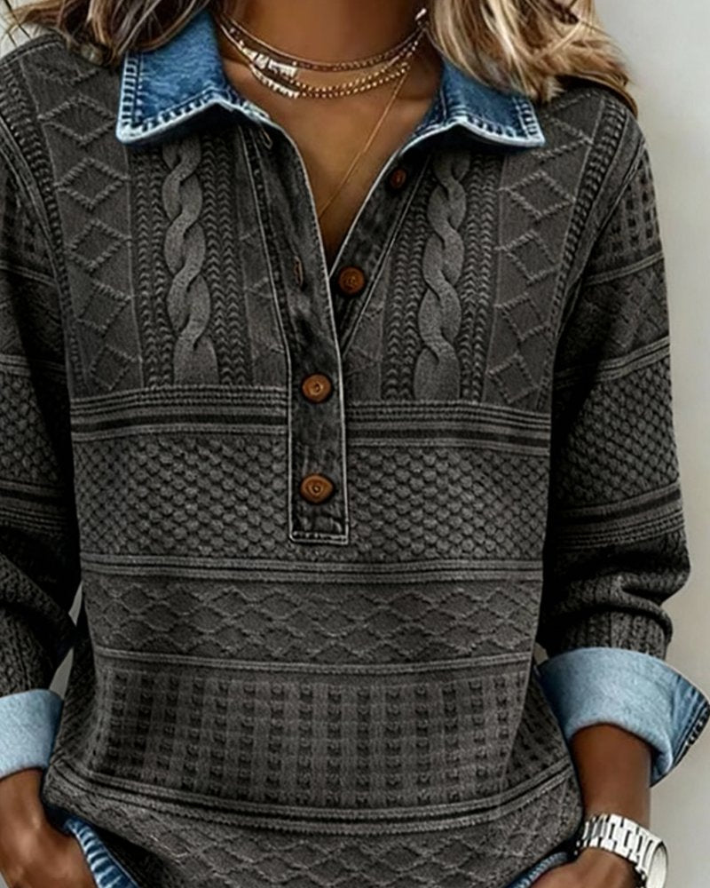 Women's Relaxed-Fit Cable-Knit Half-Button Collar Sweater