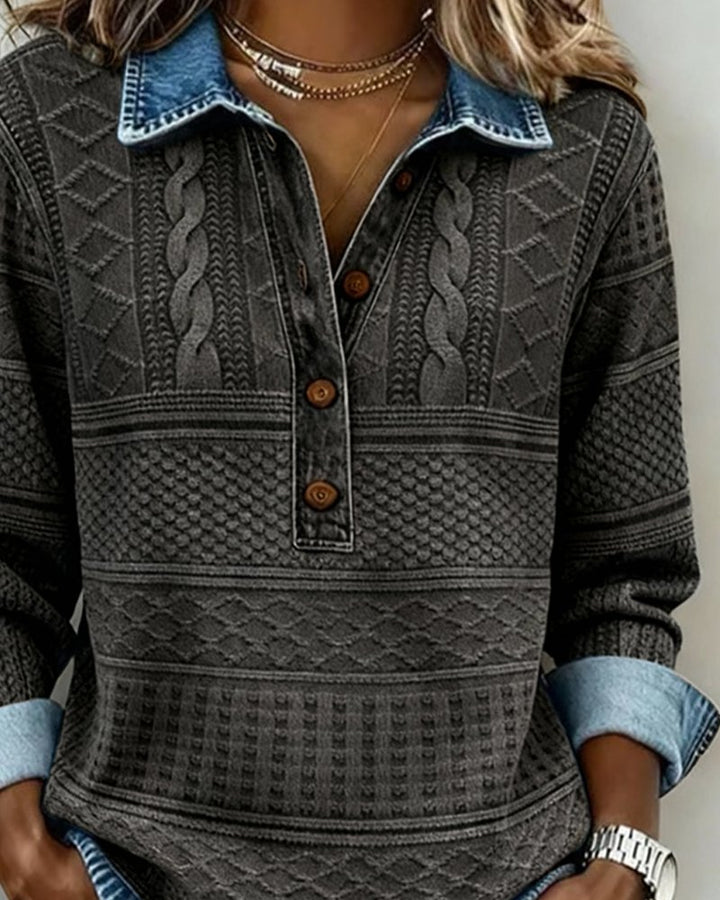 Women's Relaxed-Fit Cable-Knit Half-Button Collar Sweater