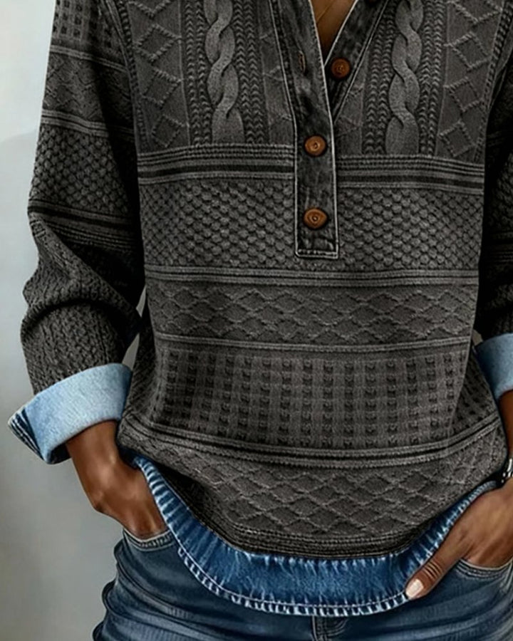 Women's Relaxed-Fit Cable-Knit Half-Button Collar Sweater