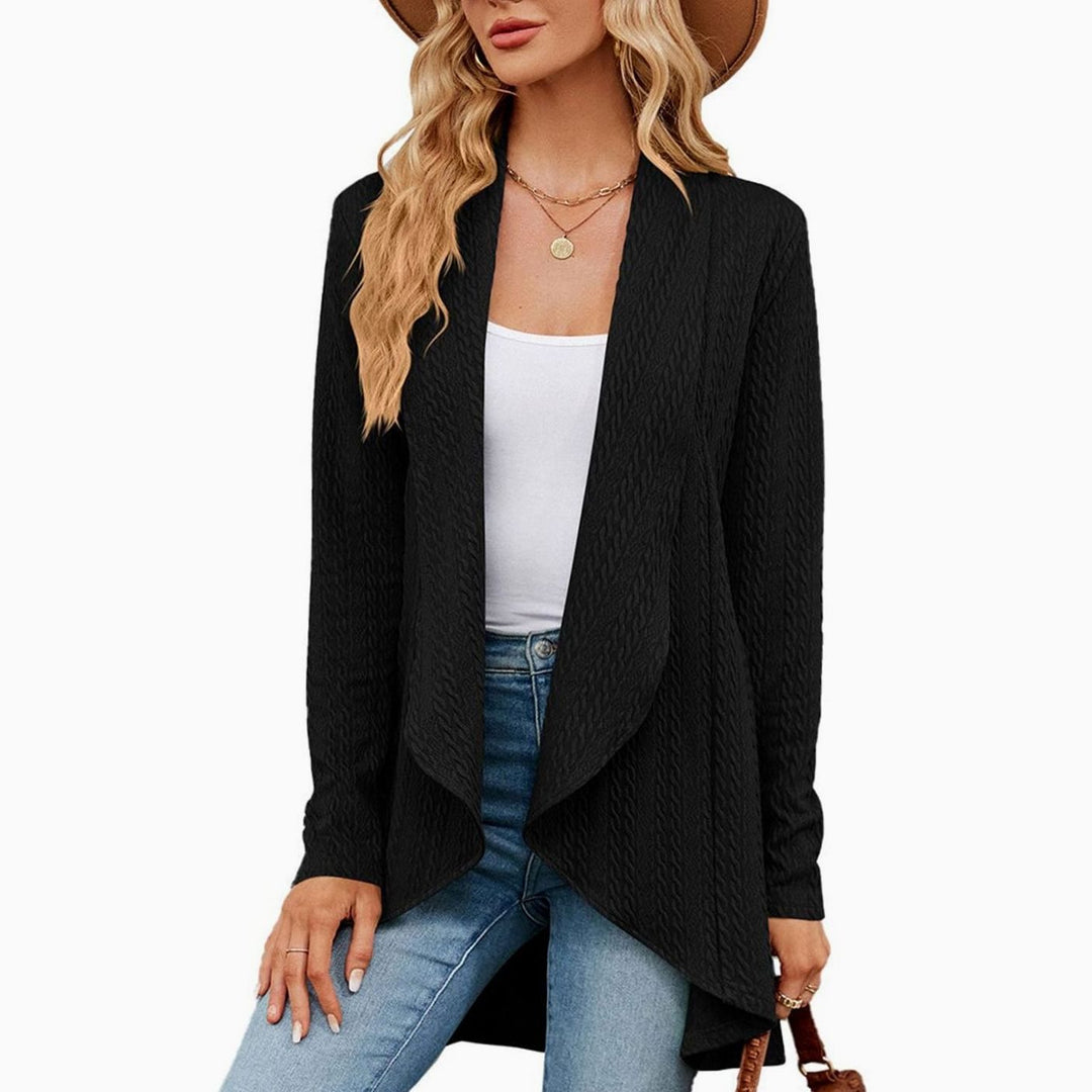 Women's Relaxed Fit Cardigan Open-Front Long Textured Knit Layering Top - Black