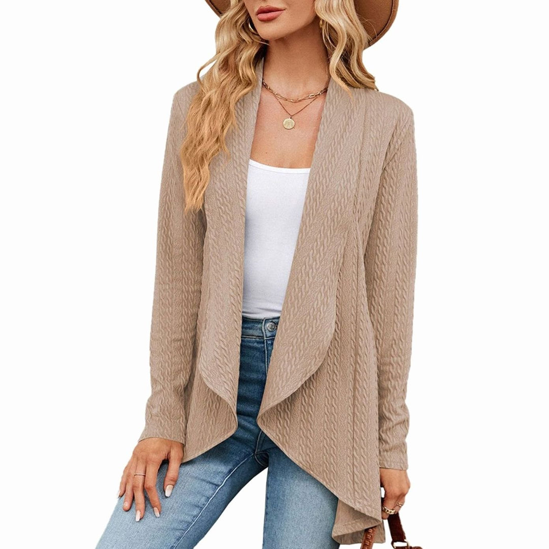 Women's Relaxed Fit Cardigan Open-Front Long Textured Knit Layering Top - Khaki