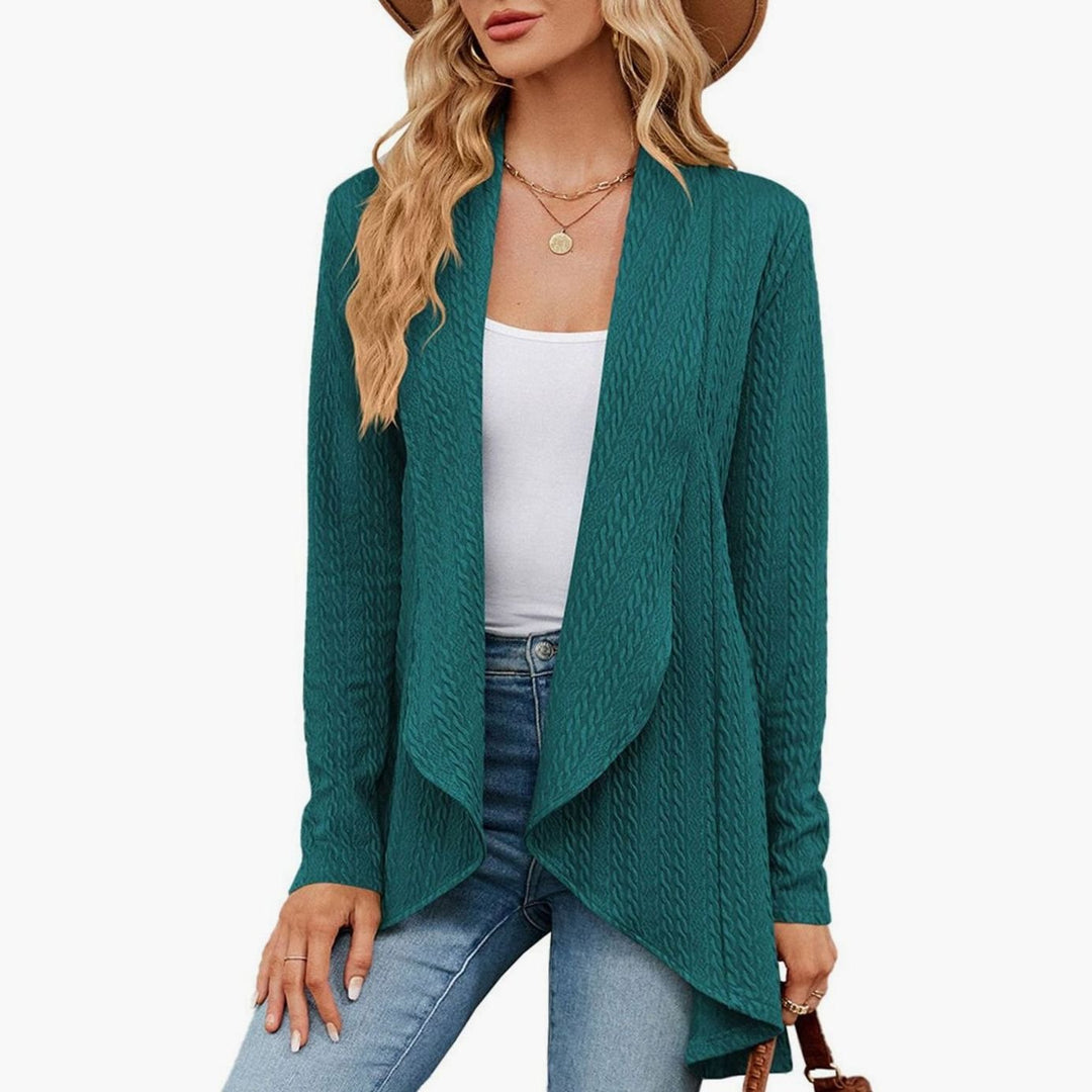 Women's Relaxed Fit Cardigan Open-Front Long Textured Knit Layering Top - Winter Green