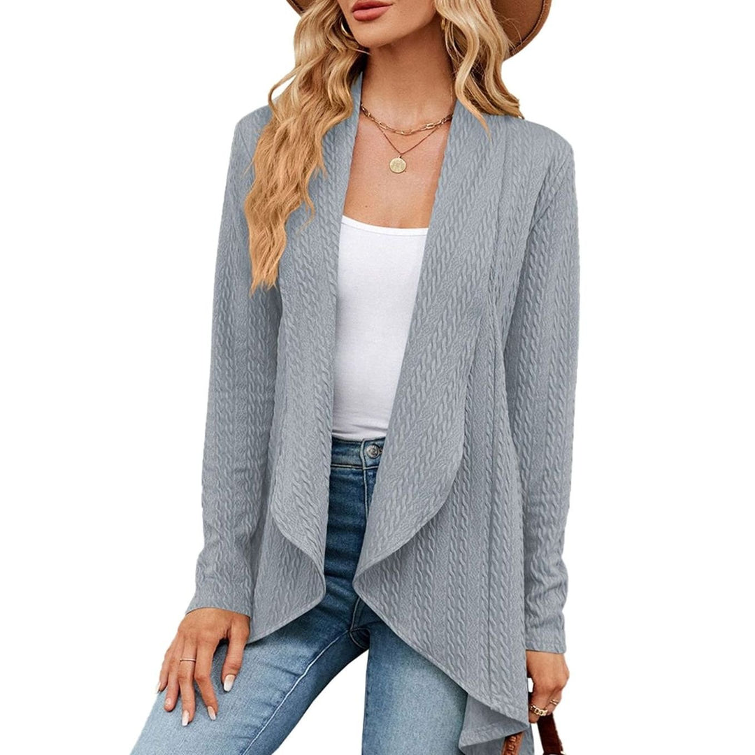 Women's Relaxed Fit Cardigan Open-Front Long Textured Knit Layering Top - Grey