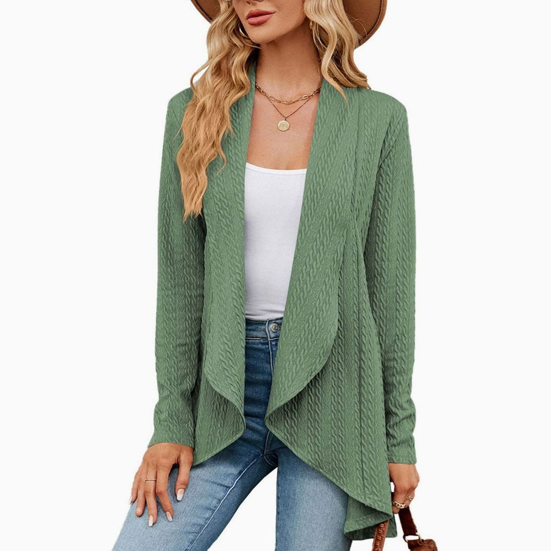 Women's Relaxed Fit Cardigan Open-Front Long Textured Knit Layering Top - Sage Green