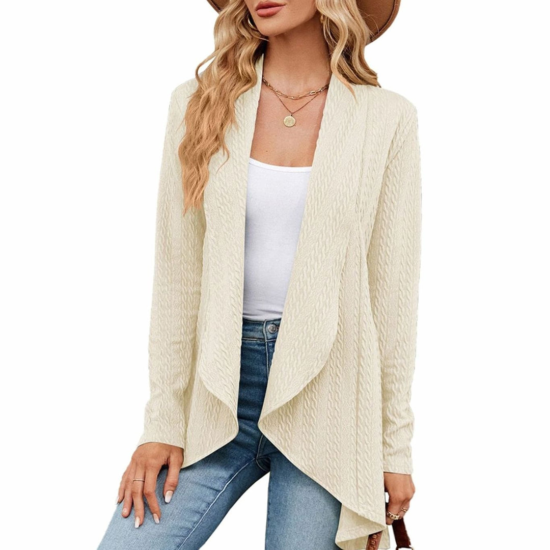 Women's Relaxed Fit Cardigan Open-Front Long Textured Knit Layering Top - Apricot