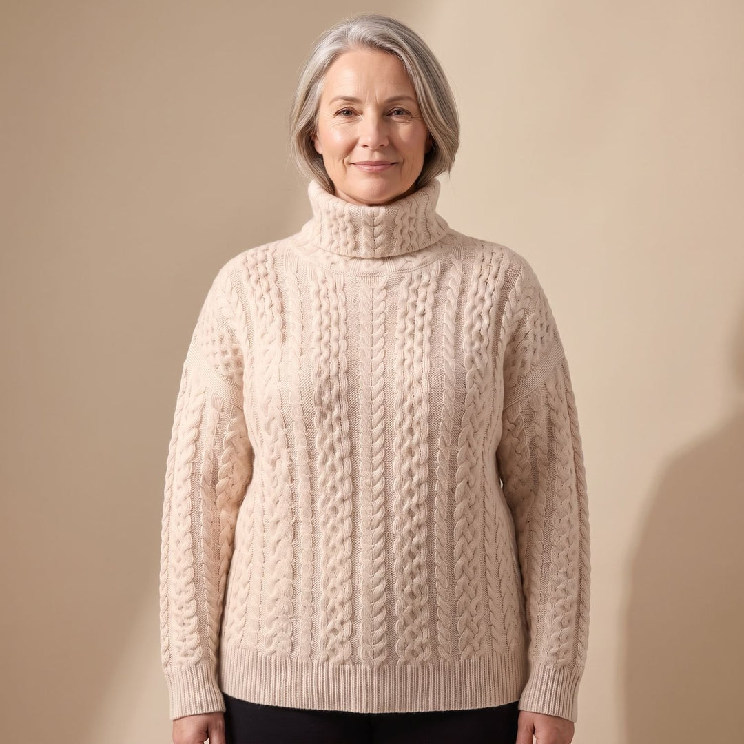 Women's Relaxed-Fit Cashmere Cable-Knit Turtleneck Sweater