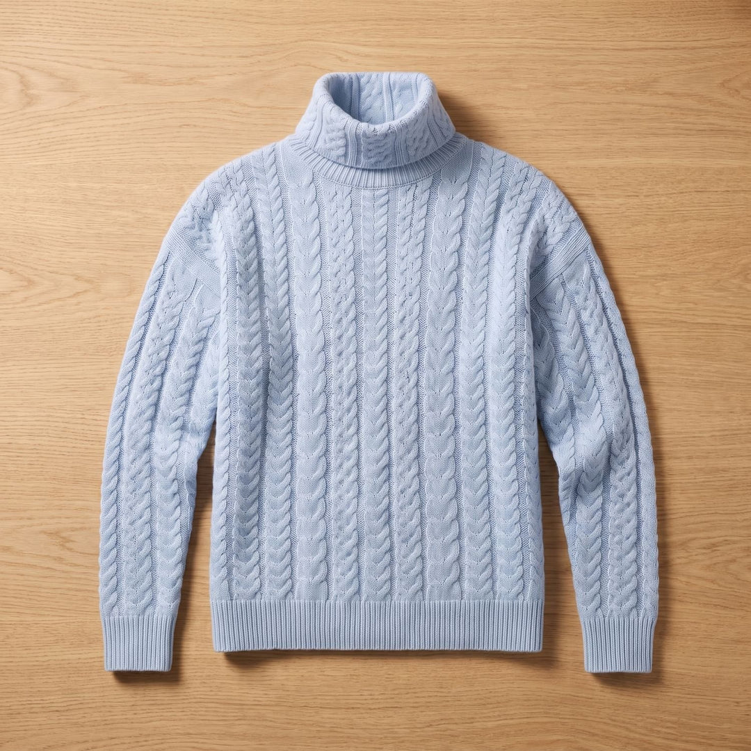 Women's Relaxed-Fit Cashmere Cable-Knit Turtleneck Sweater - Blue