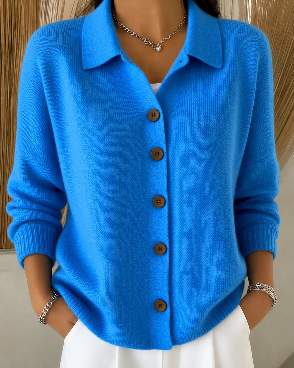 Women's Relaxed-Fit Collared Button-Up Knit Cardigan - Blauw